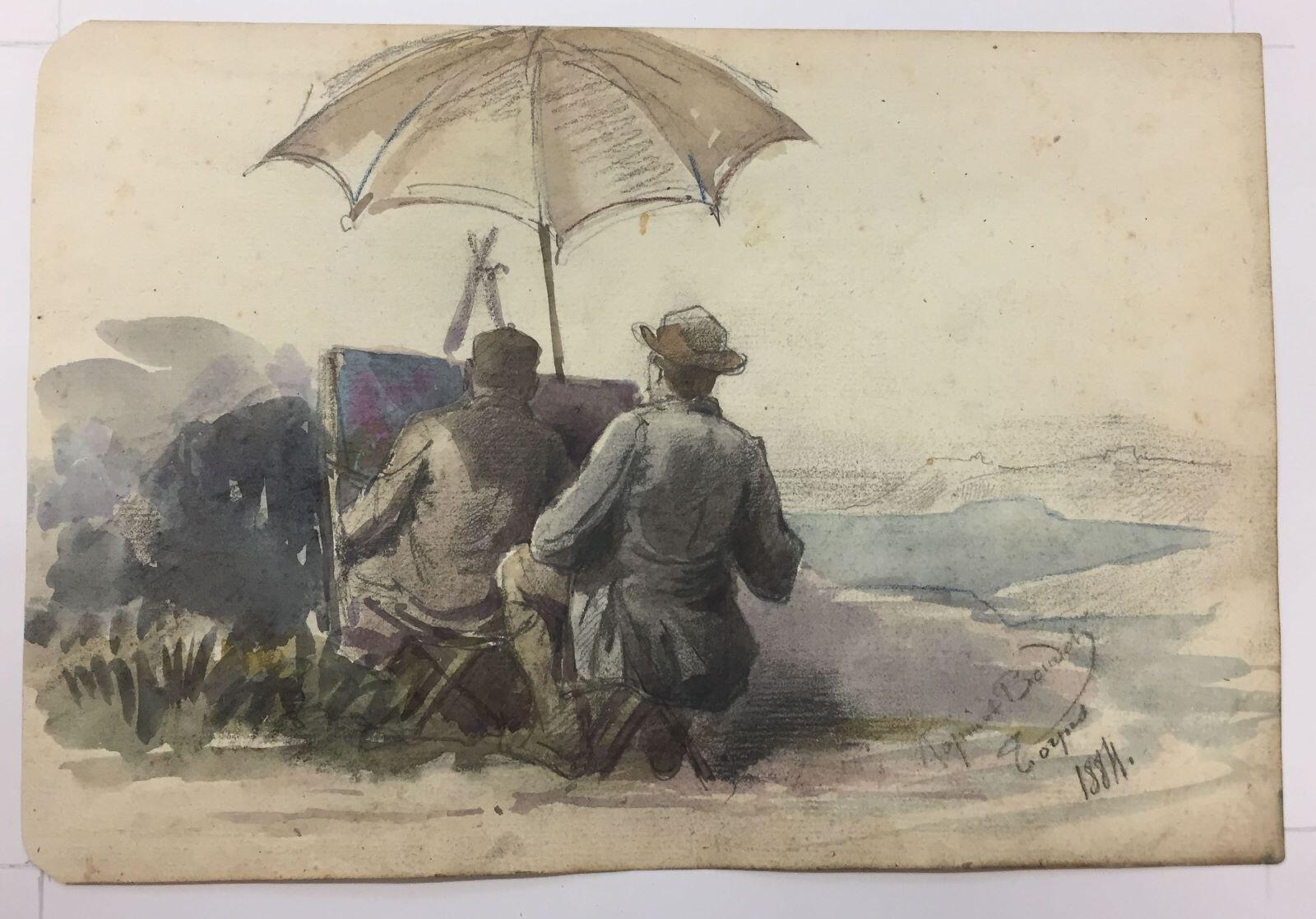 Léon Boudot et Alexandre Rapin sur le motif à Torpes (recto) ; Etude d'arbre (verso)