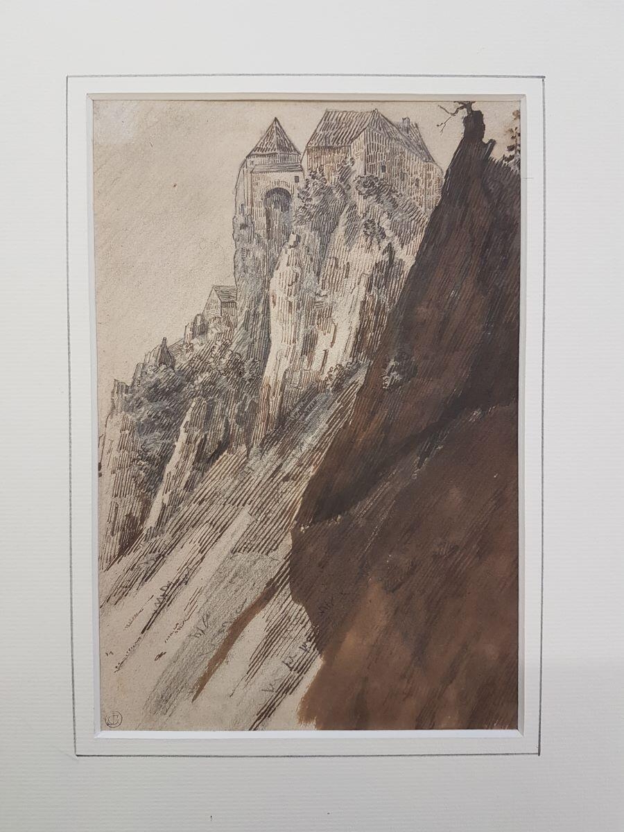 Le château de Joux (recto) ; Etude de femme penchée (verso)