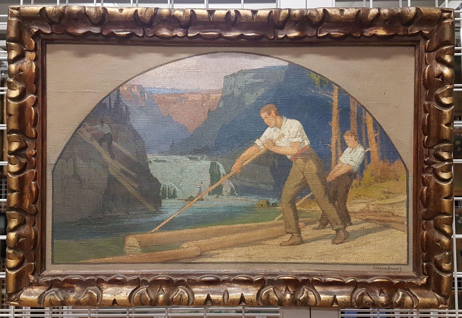 Flottage des bois en Franche-Comté : étude pour une fresque décorative dans l'autogare des Monts Jura à Besançon