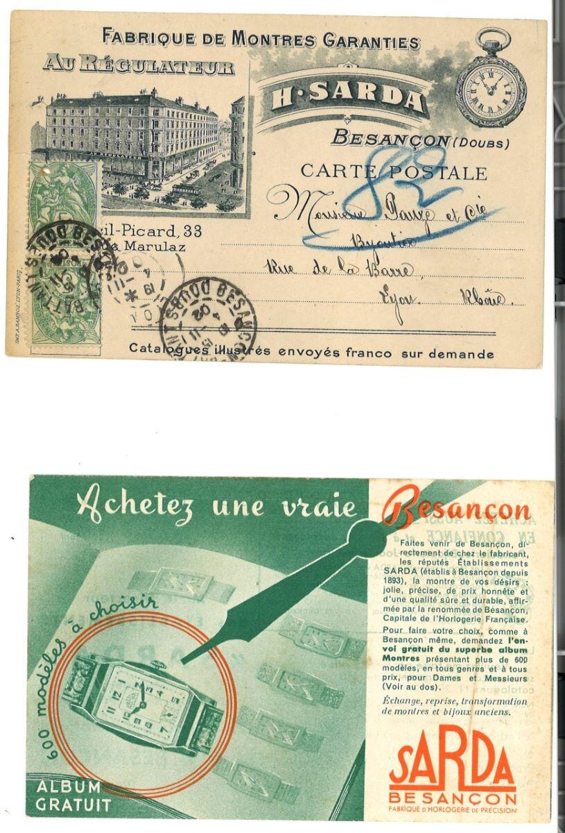 Cartes postales publicitaires pour la marque de montre Sarda (titre factice)