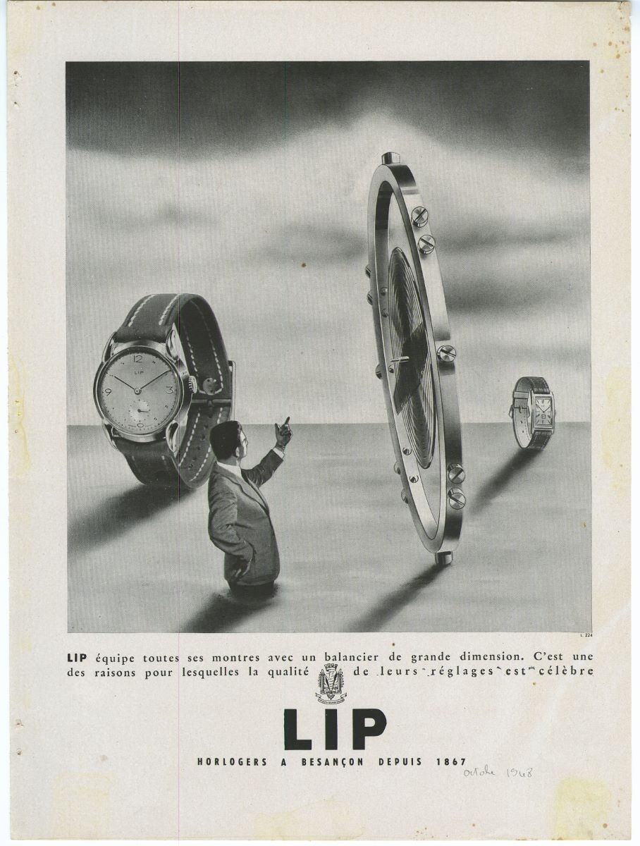 Encart publicitaire pour les montres Lip