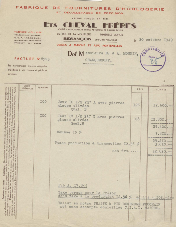 CHEVAL FRERES FABRIQUE DE FOURNITURES D'HORLOGERIE ET DÉCOLLETAGES DE PRÉCISION