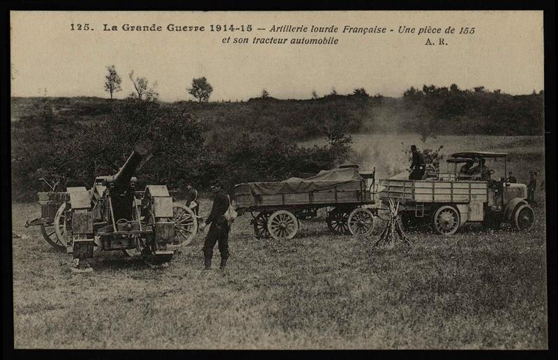 125 - La Grande Guerre 1914-15 - Artillerie lourde Française - Une pièce de 155 et son tracteur automobile