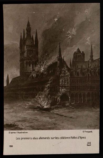 Les premiers obus allemands sur les célèbres Halles d'Ypres