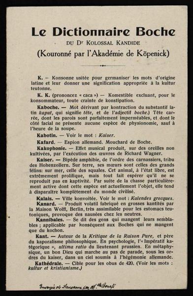 Le Dictionnaire Boche DU DR KOLOSSAL KANDIDE (Kouronné par l'Akadémie de Köpenick)
