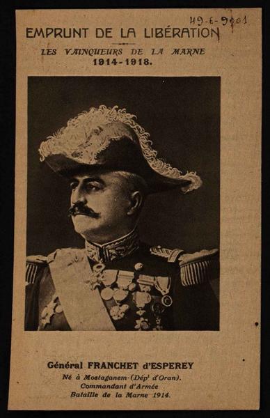 EMPRUNT DE LA LIBERATION / LES VAINQUEURS DE LA MARNE 1914-1918 / Général FRANCHET d'ESPEREY