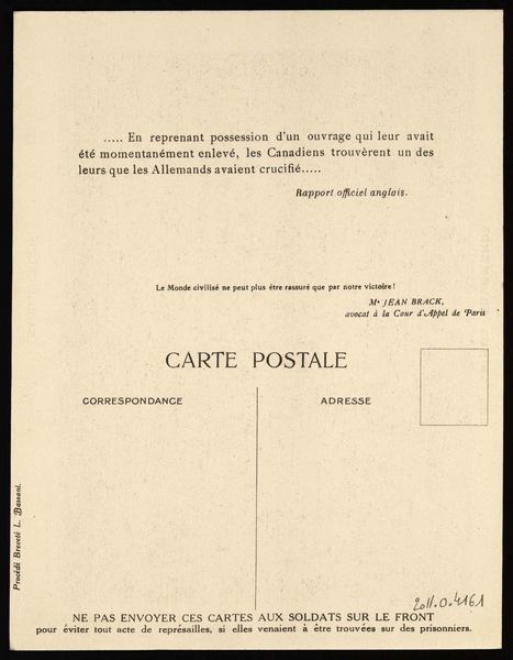 LES CRIMES ALLEMANDS / LE SOLDAT CANADIEN CRUCIFIE