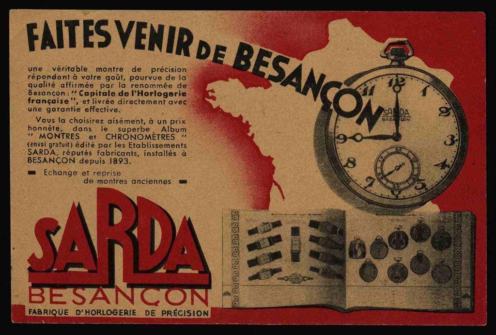 Carte postale publicitaire pour l'entreprise Sarda de Besançon