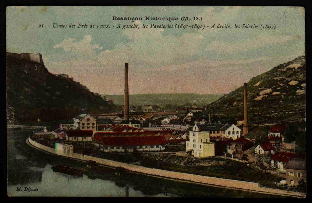 Besançon Historique - Usines des Prés-de-Vaux - A gauche, les Papeteries (1891-1892) - A droite, les Soieries (1892)