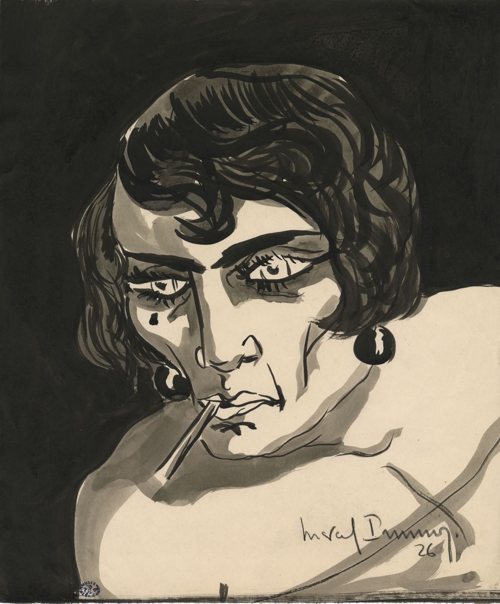 Homme travesti, fumant une cigarette (titre factice)