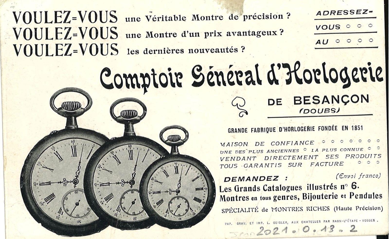 Comptoir général d'horlogerie/ de Besançon (Doubs)