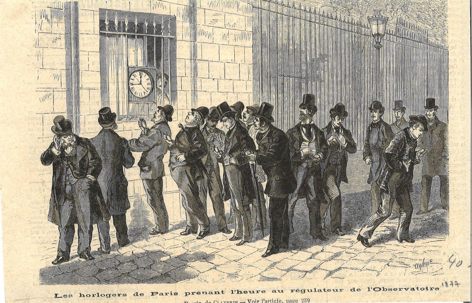 Les horlogers de Paris prenant l'heure au régulateur de l'Observatoire