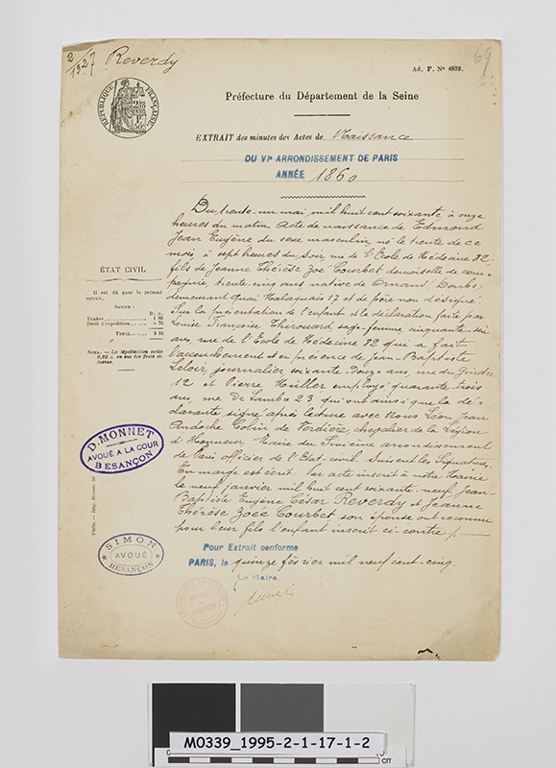 Acte de naissance de Edmond Reverdy du 31 mai 1860