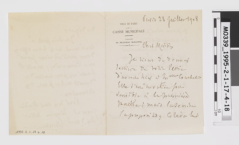 Lettre d'Ernest Courbet à Monsieur Forien