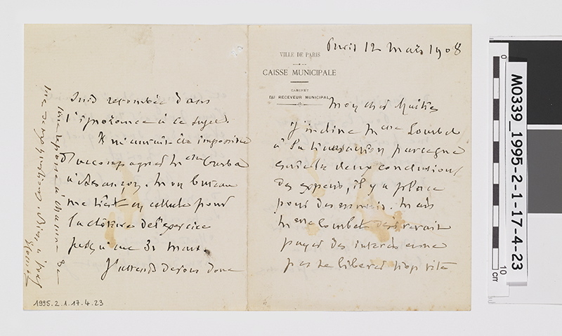 Lettre d'Ernest Courbet à Monsieur Forien