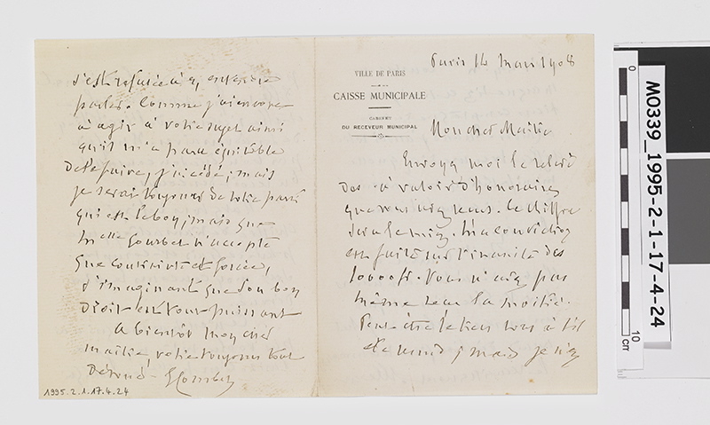 Lettre d'Ernest Courbet à Monsieur Forien