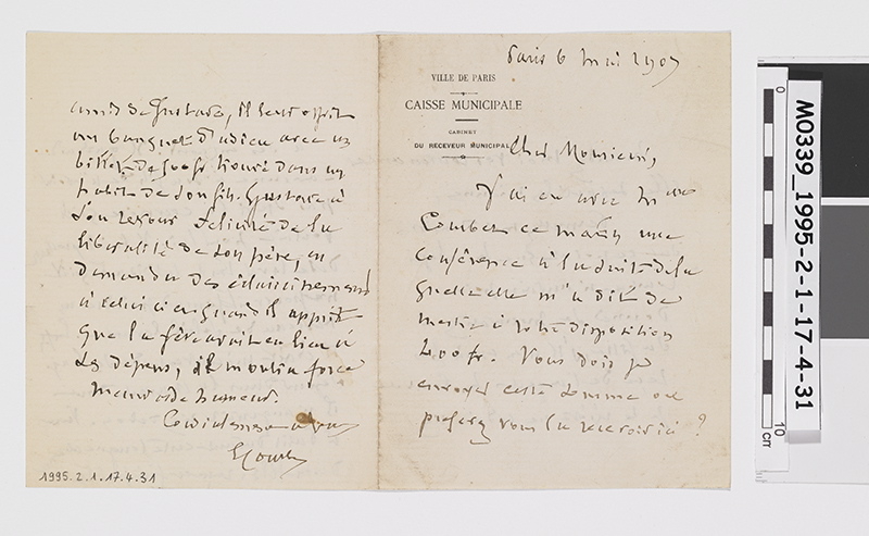 Lettre d'Ernest Courbet à Monsieur Forien