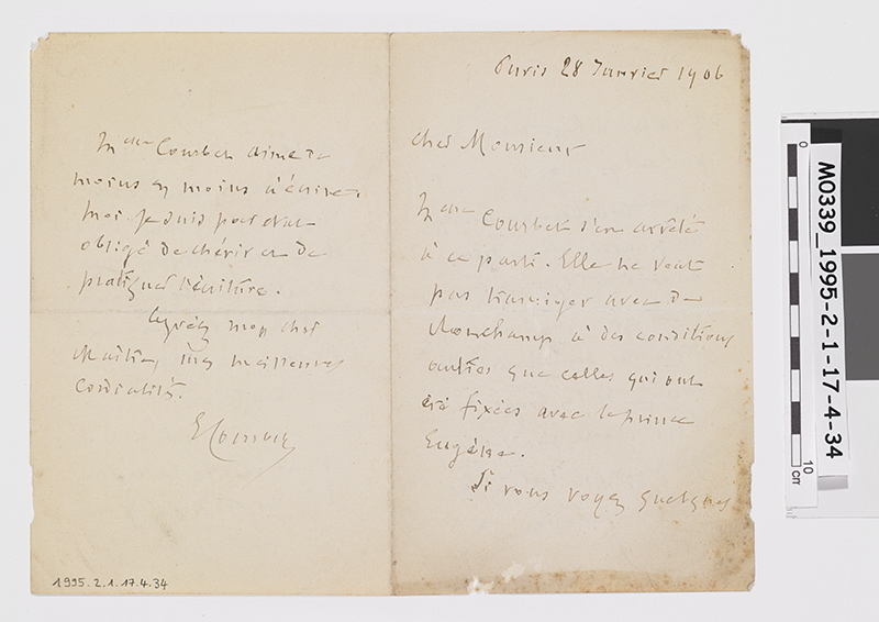 Lettre d'Ernest Courbet à Monsieur Forien