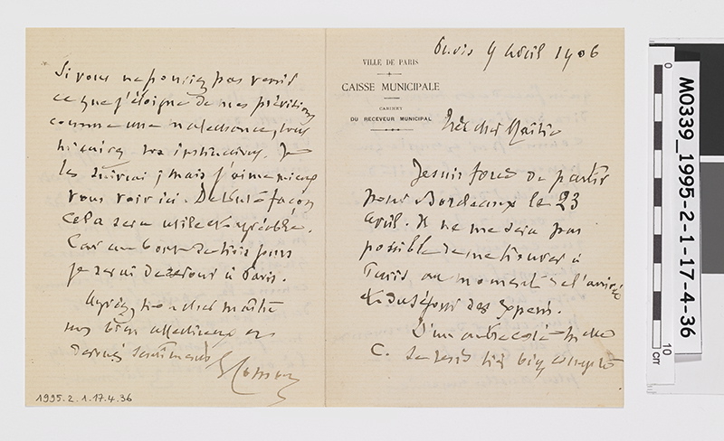 Lettre d'Ernest Courbet à Maître Forien