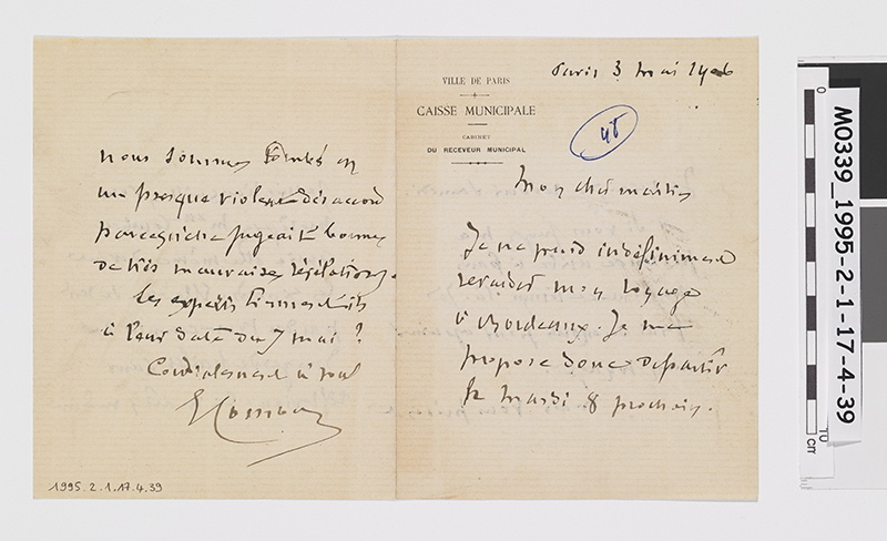 Lettre d'Ernest Courbet à Maître Forien