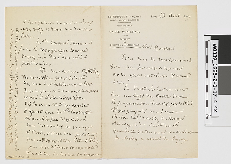 Lettre d'Ernest Courbet à Monseur Forien
