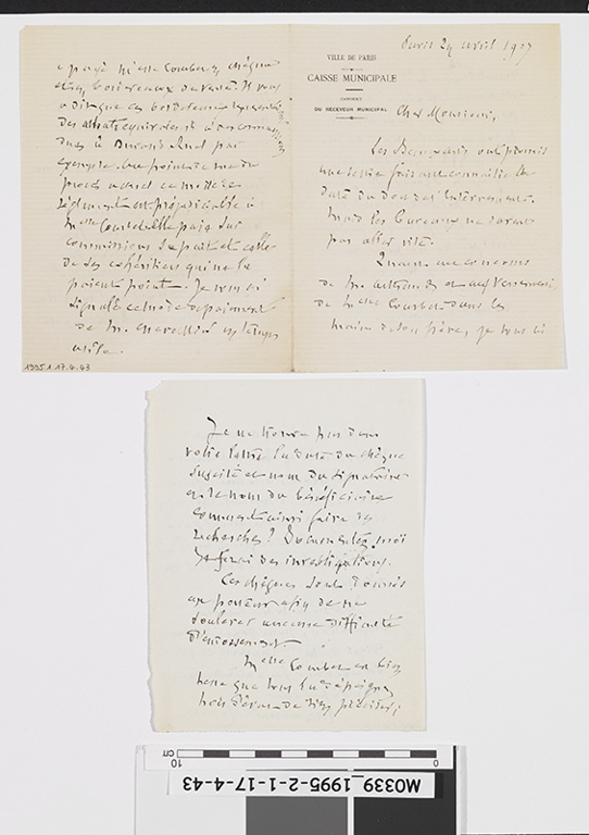 Lettre d'Ernest Courbet à Monsieur Forien