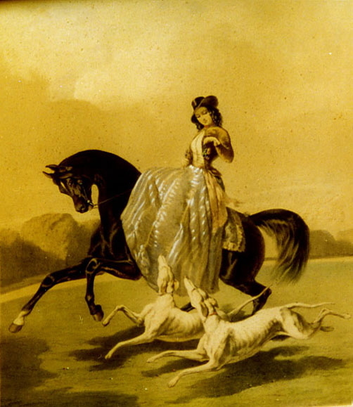 Amazone aux lévriers courants (d'après Alfred de Dreux), ou Motifs équestres
