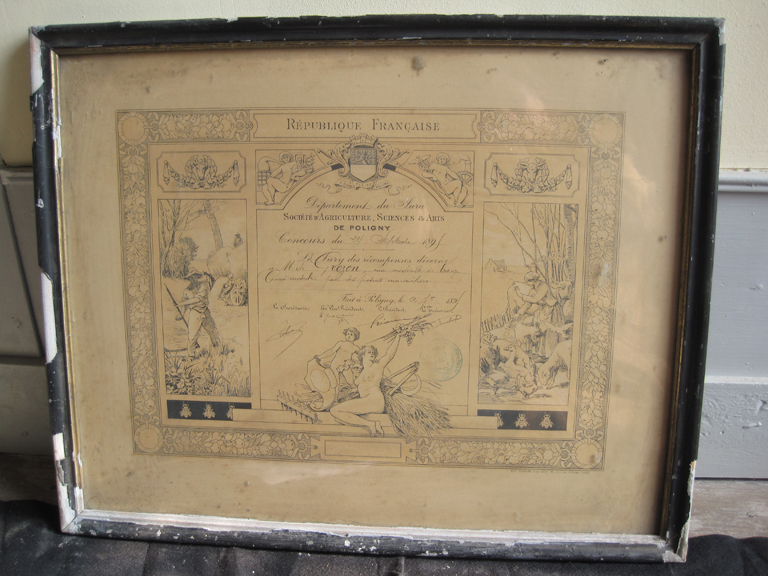 Diplôme de médaille de bronze grand module, Société d'Agriculture, Sciences et Arts de Poligny, 1895
