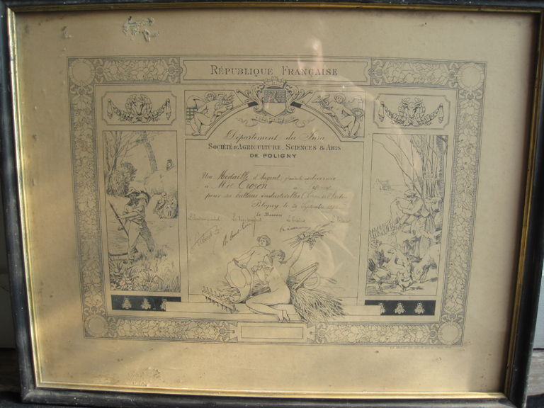 Diplôme de médaille d'argent grand module, Société d'Agriculture, Sciences et Arts de Poligny, 1896