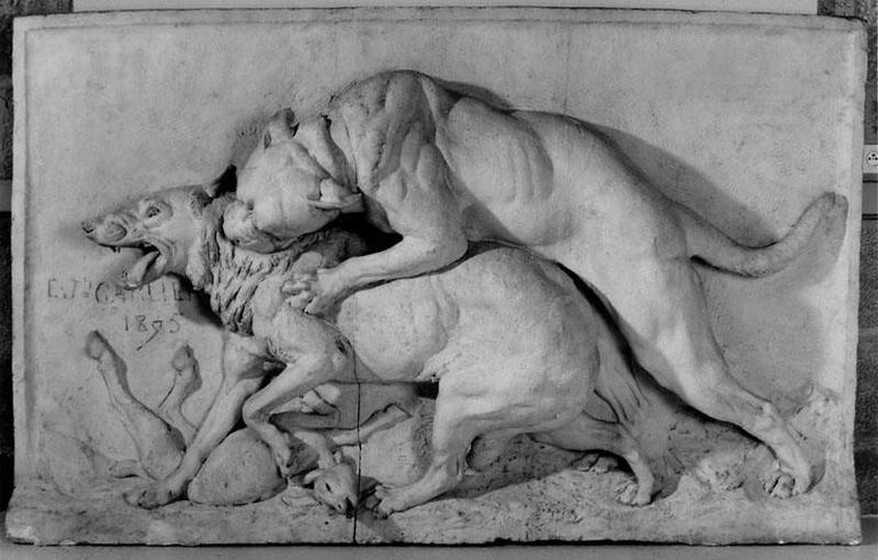 Combat de chien ou Dogue, loup et chevreau