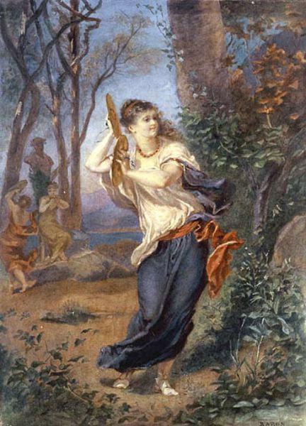 Jeunes nymphes dansant devant un buste de faune