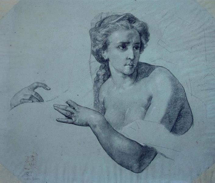 Buste de jeune femme et étude de mains