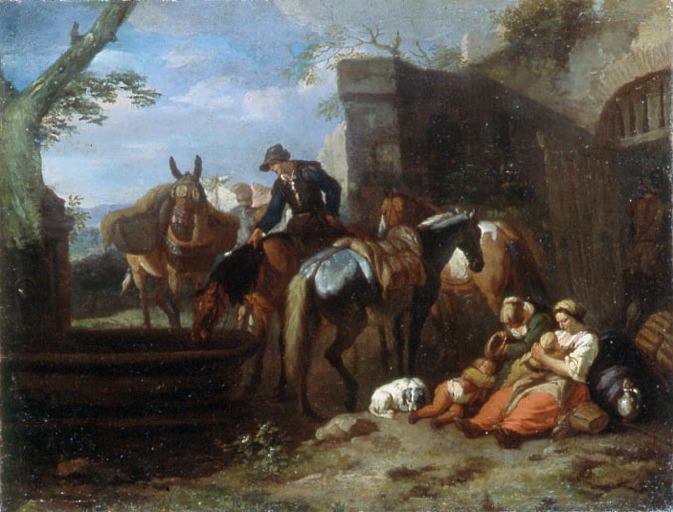 Halte de voyageurs dans des ruines