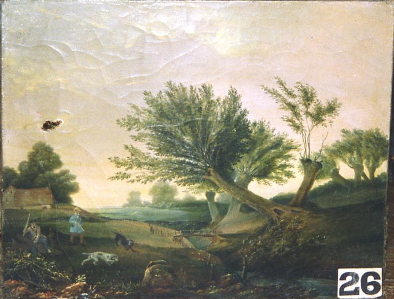 Paysage, chasseurs en quête de gibier