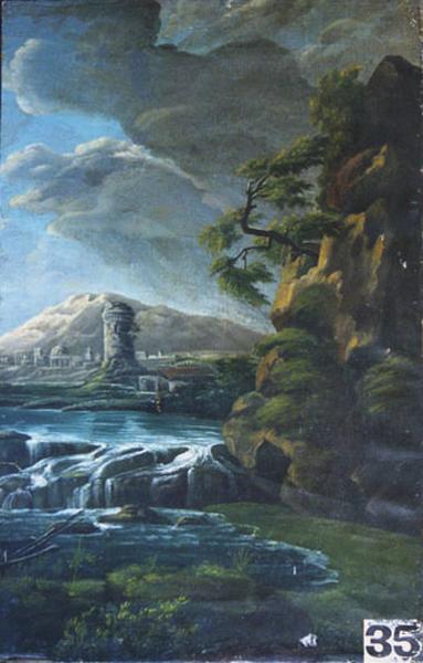 Paysage, chute d'eau dans les rochers