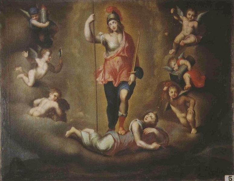 Allégorie, la vertu triomphe de ses ennemis