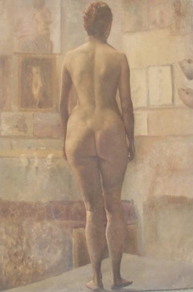 Etude de l'Académie Julian: nu féminin debout vu de dos