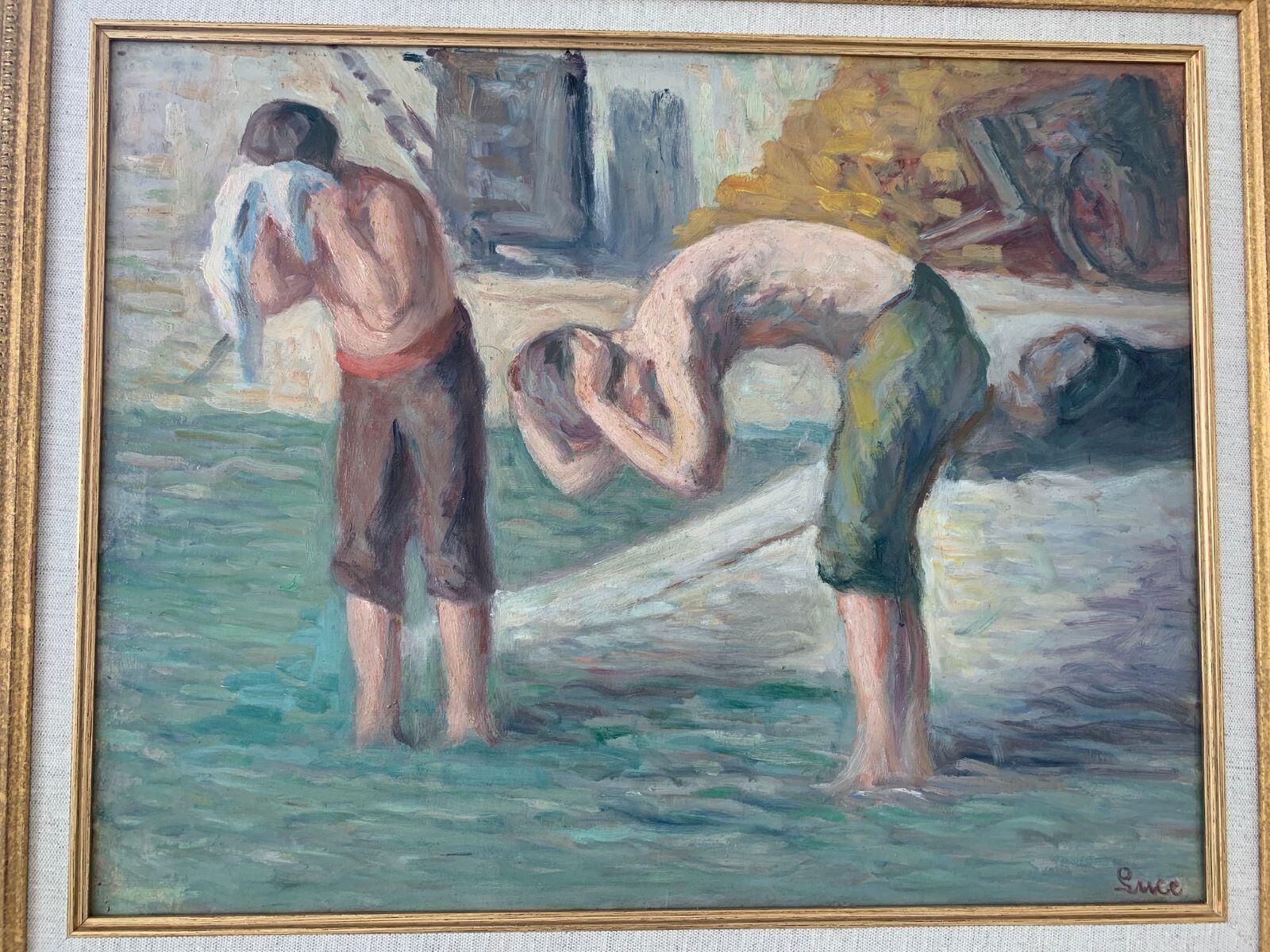Ouvriers se lavant au bord de la Seine