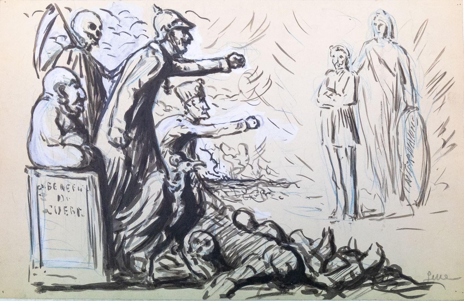 Guillaume II et François-Joseph d'Autriche accompagnés de la Mort menacent du poing