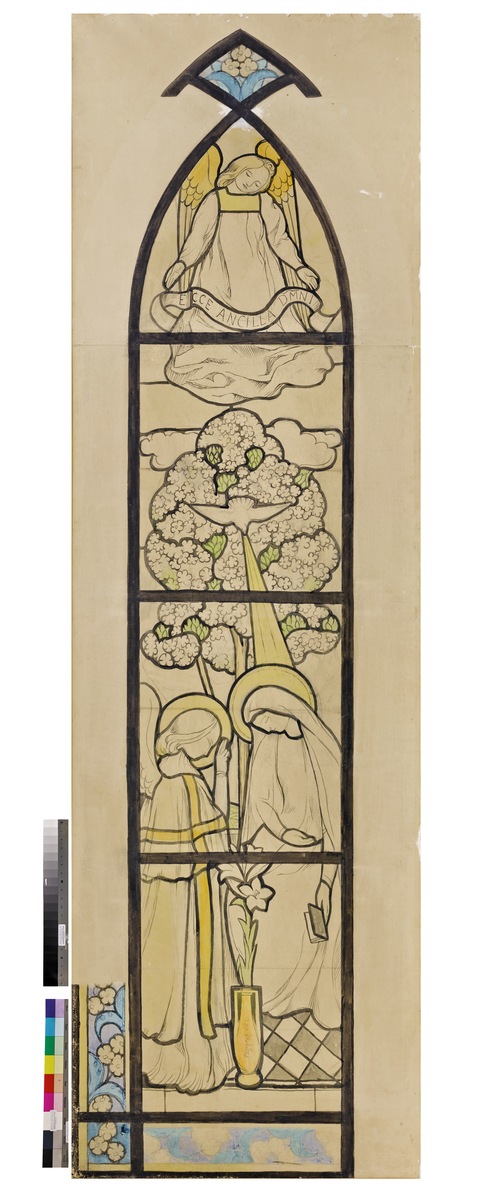 L'Annonciation, carton d'exécution pour un vitrail de la chapelle de la Vierge (décor de l'Eglise Sainte-Marguerite, Le Vésinet) ; Carton d'ensemble (vitrail : l'Annonciation) (Eglise du Vesinet)