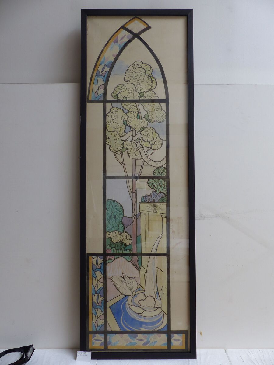 La Fontaine de Vie, lancette droite, carton d'exécution (pour un vitrail du déambulatoire, décor de l'Eglise Sainte-Marguerite, Le Vésinet)