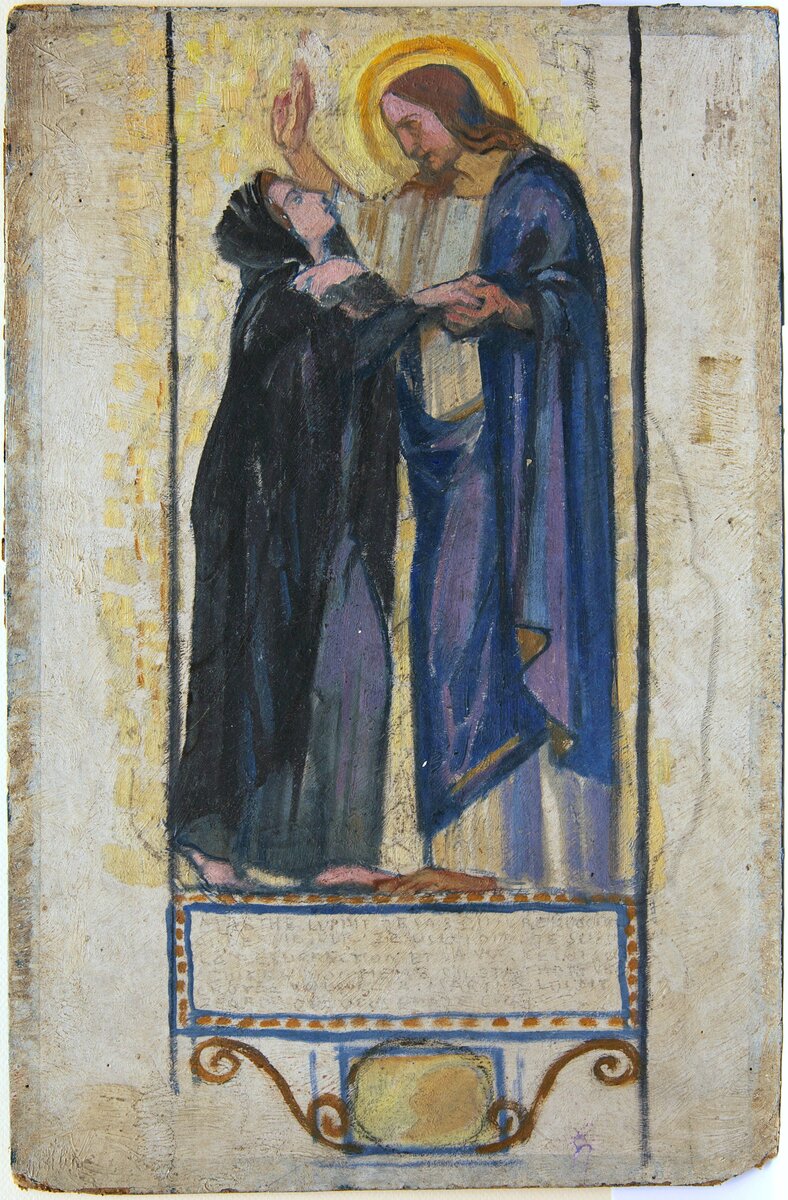 Sainte Marthe rencontre le Christ, esquisse pour le vitrail de la chapelle du Prieuré