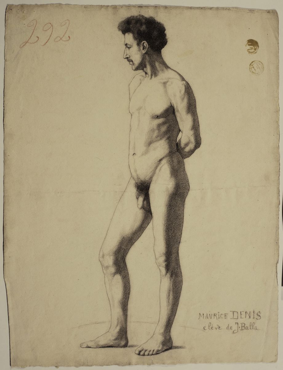 Etude de nu : homme debout (académie)