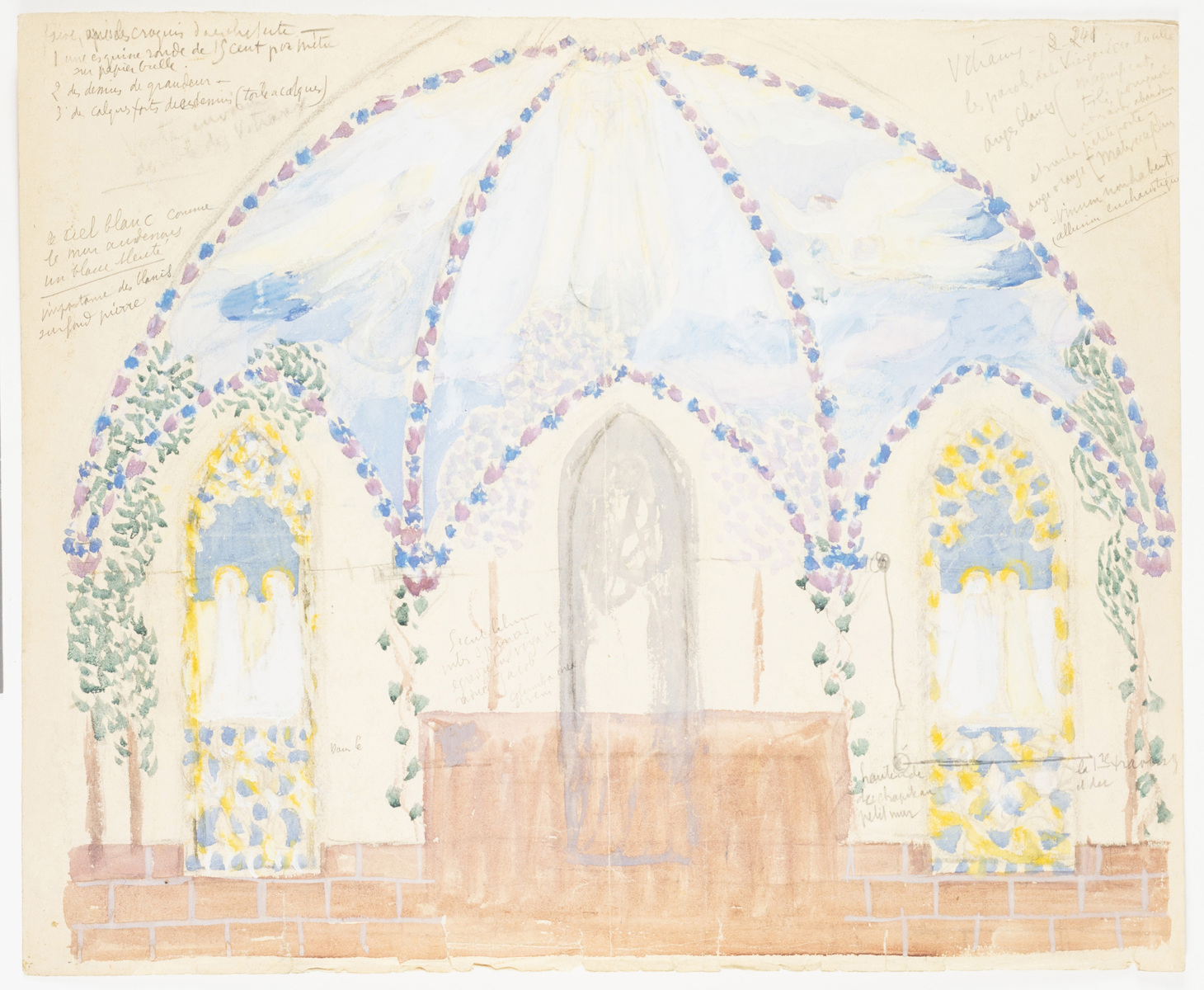 Etude schématique côté autel pour la chapelle de la Vierge (église Sainte-Marguerite, Le Vésinet)