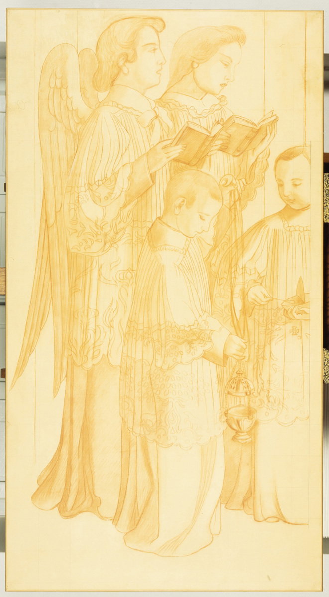 Préparation de l'encensoir, détail de gauche, Etude pour Sainte-Croix du Vésinet (pour "La Glorification de la Croix", décor de la chapelle du Collège Sainte-Croix, Le Vésinet) ; Préparation de l'encensoir (Sainte-Croix du Vésinet)