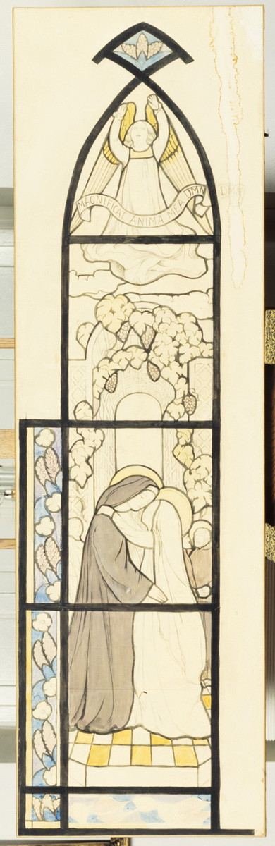 La Visitation, carton d'exécution pour un vitrail de la chapelle de la Vierge, Eglise du Vésinet ; La visitation, carton de vitrail. Sainte Marguerite du Vésinet
