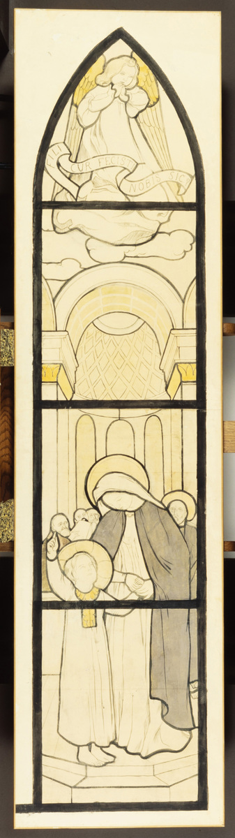 Marie retrouve Jésus, carton d'exécution (pour un vitrail de la chapelle de la Vierge, église Sainte-Marguerite du Vésinet)