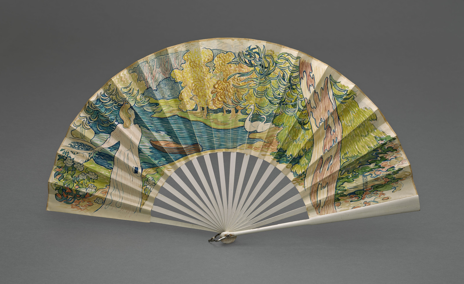 Éventail des fiançailles et ruban ; Eventail des fiançailles : "Marthe 17 nov. 91"