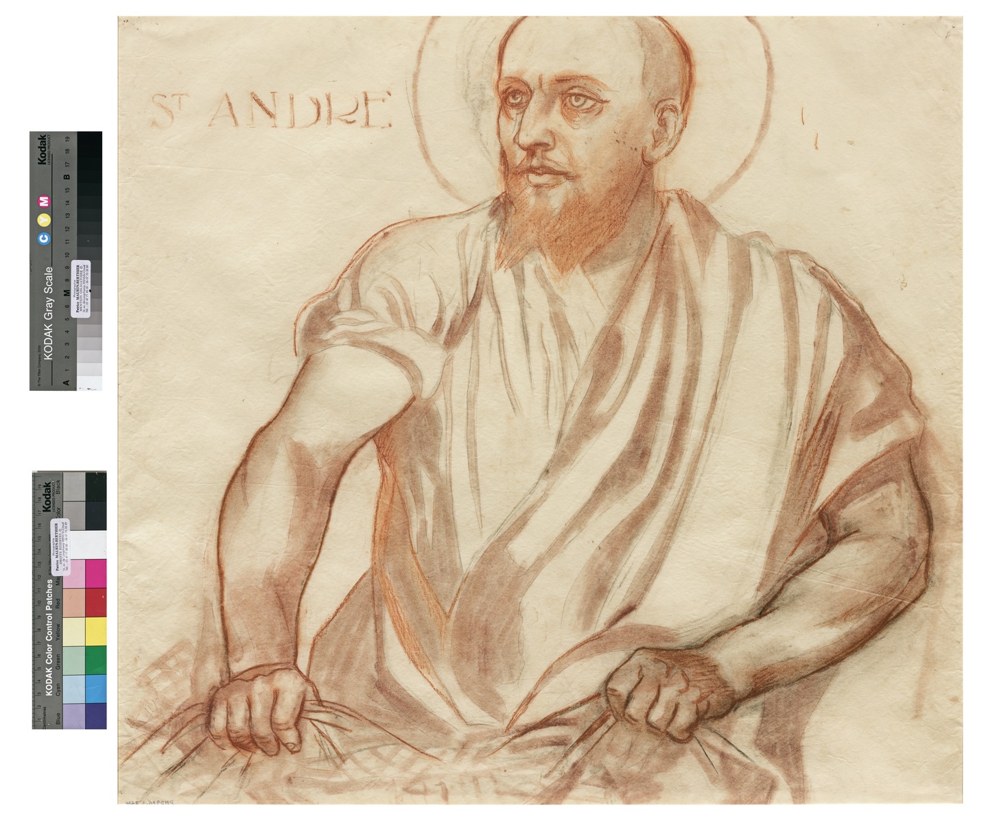 Saint André (3), étude : portrait d'Adrien Mithouard  (pour le déambulatoire, décor de l'Eglise Sainte-Marguerite, Le Vésinet) ; Saint André (3) (Déambulatoire, Eglise du Vésinet), portrait de A.Mithouard