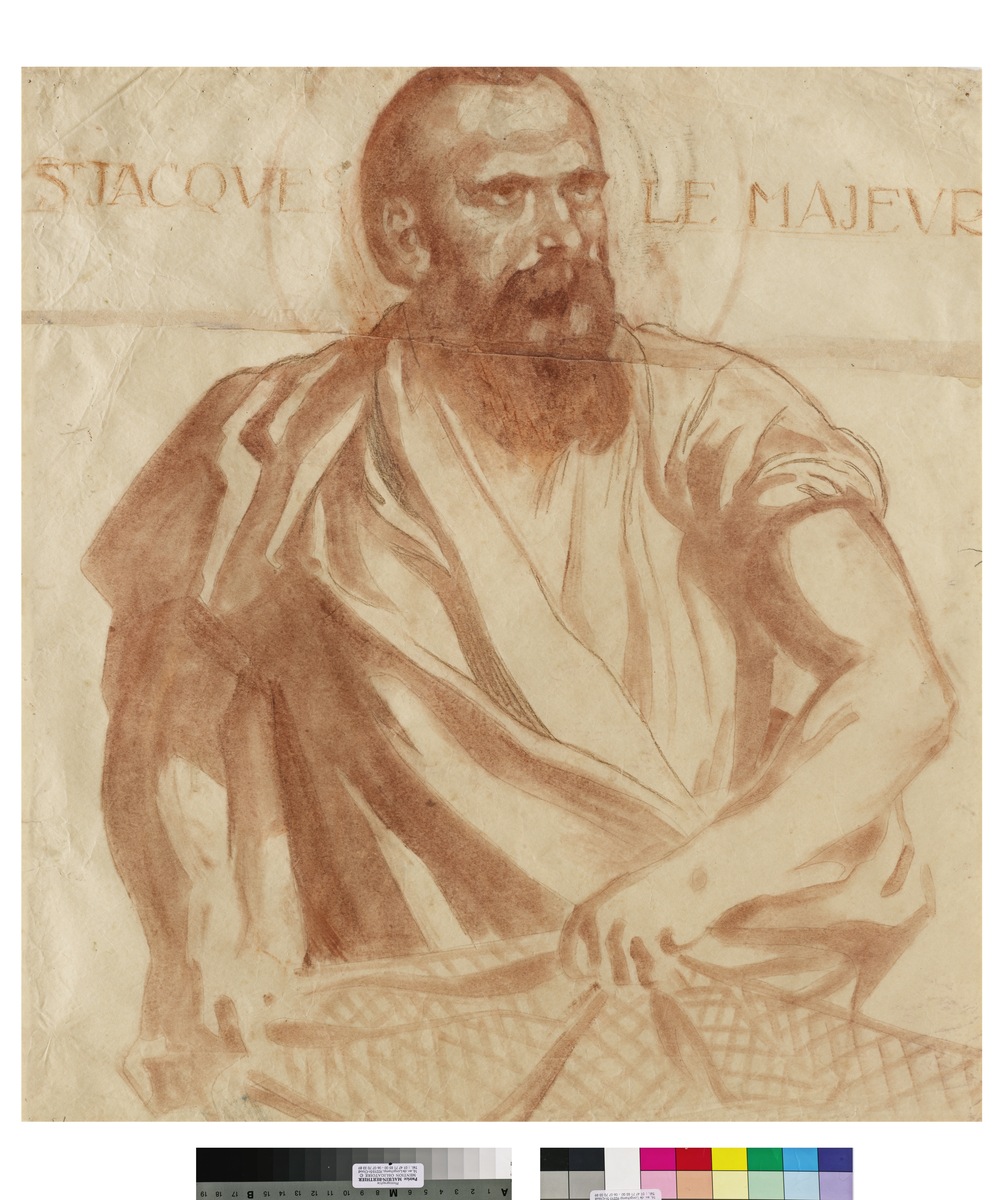 Saint Jacques le Majeur, portrait du peintre  K.X. Roussel (?) (pour le déambulatoire, décor de l'Eglise Sainte-Marguerite, Le Vésinet) ; Saint Jacques le Majeur, Déambulatoire, Eglise du Vésinet, portrait de Roussel (?)